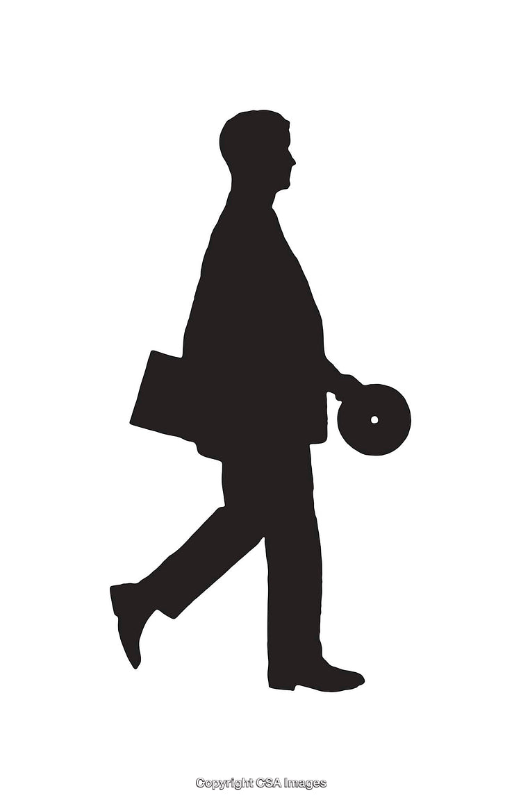 Silhouette of a Walking Person Carrying Objects on White Background
