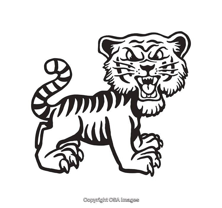 Black and White Line Art Illustration of a Fierce Tiger Design