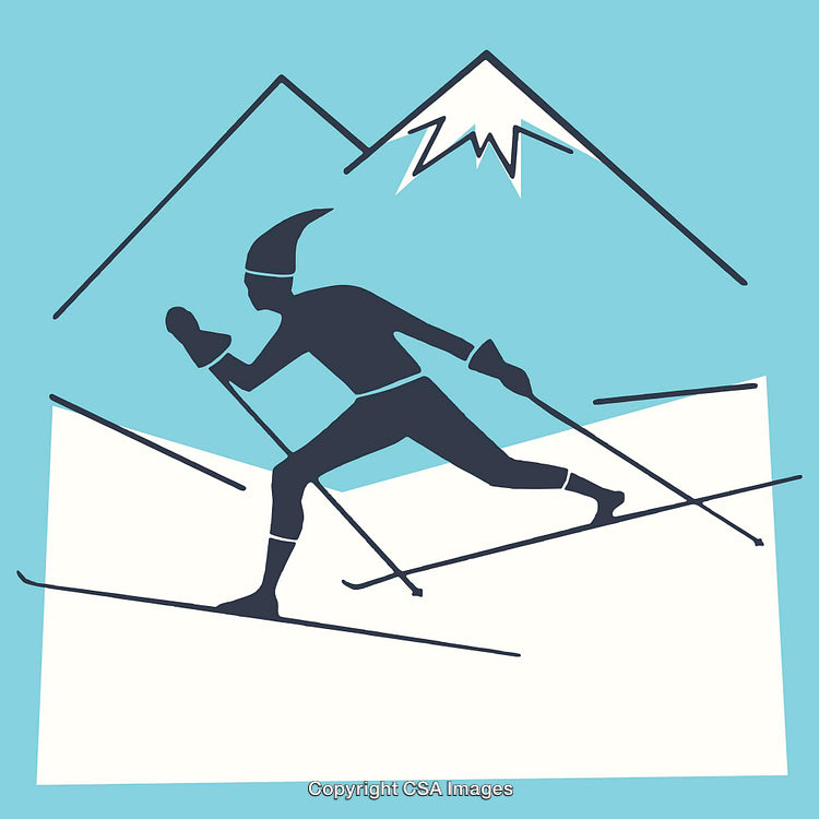 Vector Illustration of Cross-Country Skiing in Alpine Surroundings