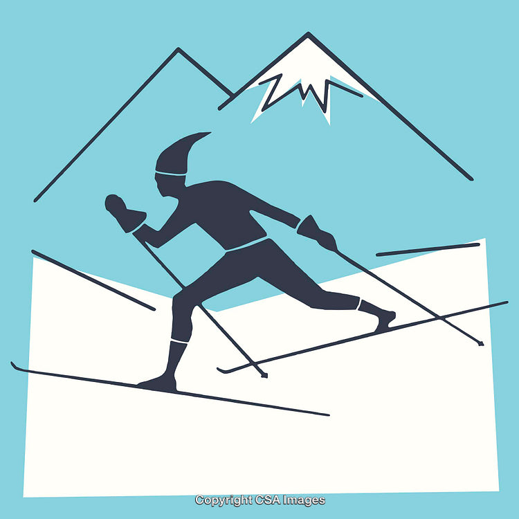 Vector Illustration of Cross-Country Skiing in Alpine Surroundings