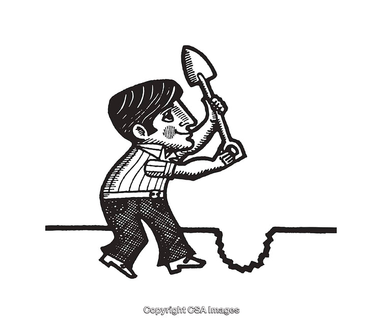 Black and White Line Art Illustration of a Man Digging a Hole