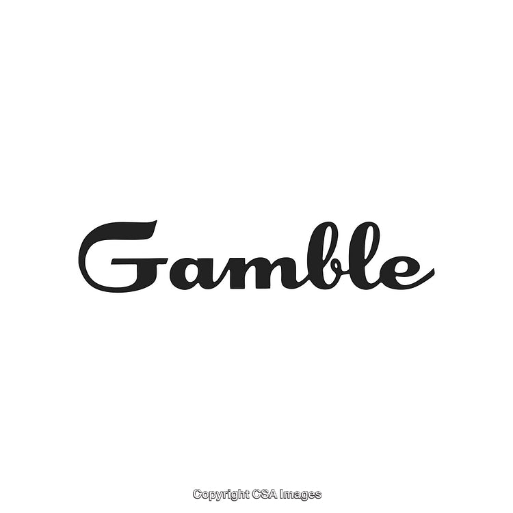 Elegant Black Calligraphy Displaying the Word Gamble on White Background