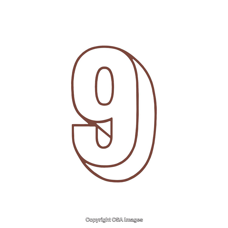 Stylized Depiction of the Number Nine in Brown Outline Design