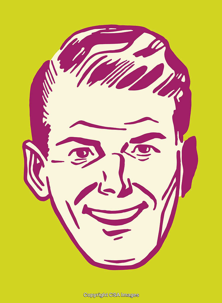 Color Illustration of a Smiling Man's Face with a Retro Style
