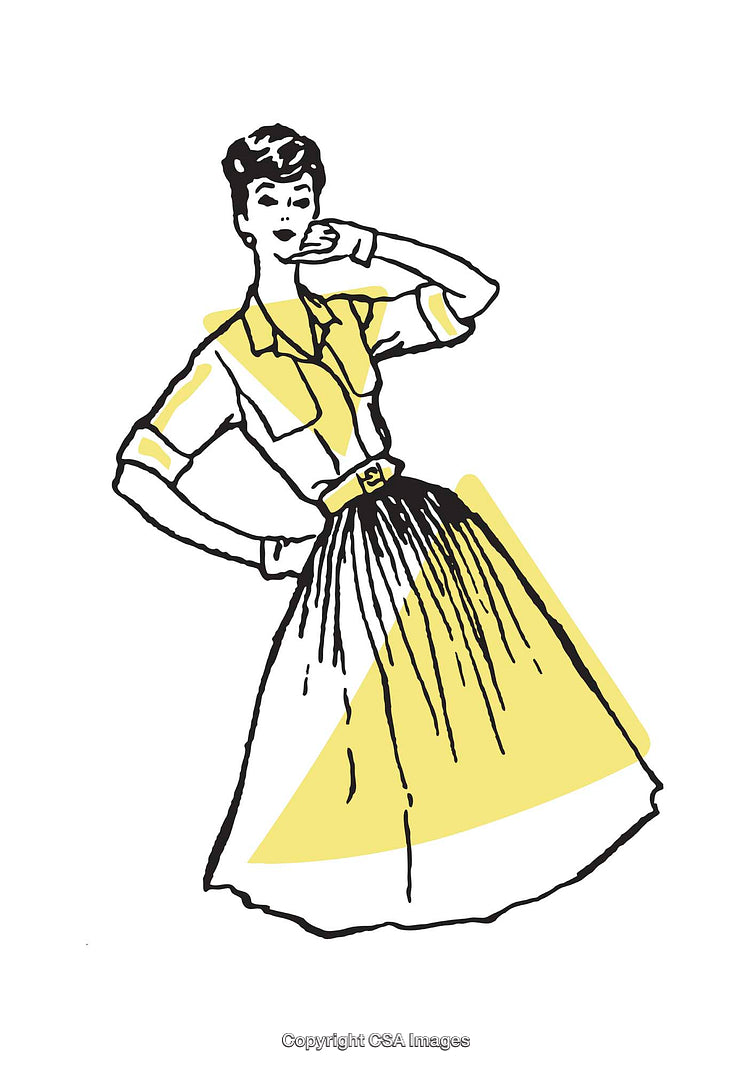 Retro Styled Ink Fashion Illustration With Yellow Highlights