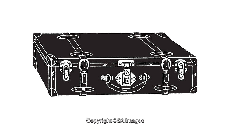 Vintage Style Black And White Illustration of a Box Luggage Trunk
