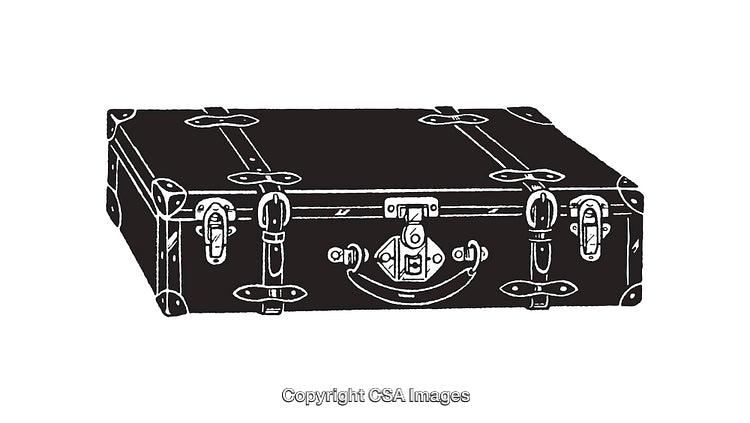Vintage Style Black And White Illustration of a Box Luggage Trunk