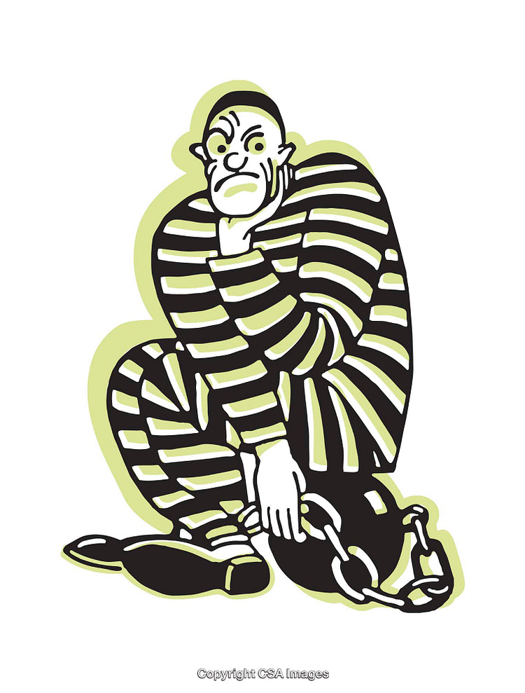 Colorful Illustration of a Prisoner in Black and White Striped Clothing