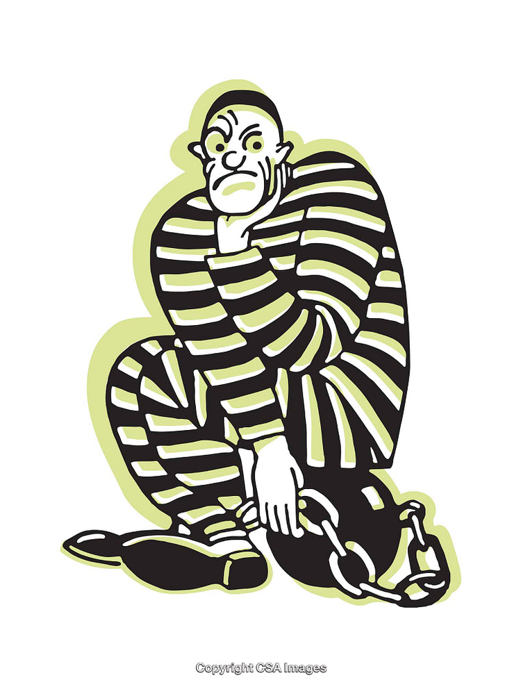 Colorful Illustration of a Prisoner in Black and White Striped Clothing