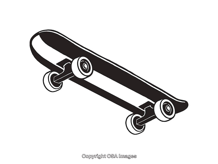 Monochromatic Skateboard Illustration Featuring Minimalistic Black and White Line Art