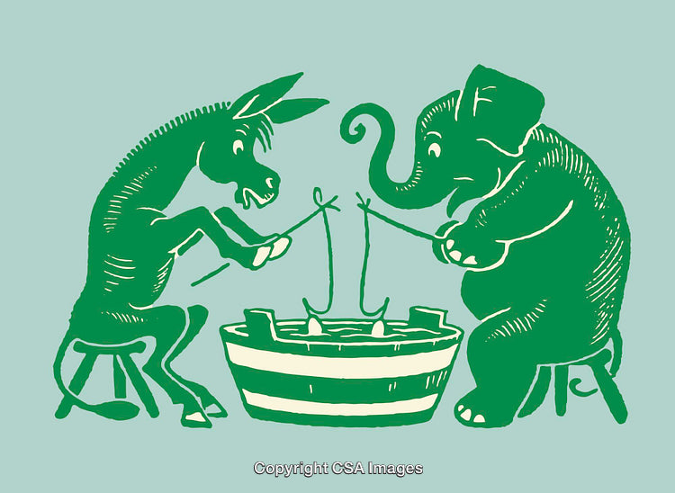 Illustration of Donkey and Elephant Fishing Together in Harmony