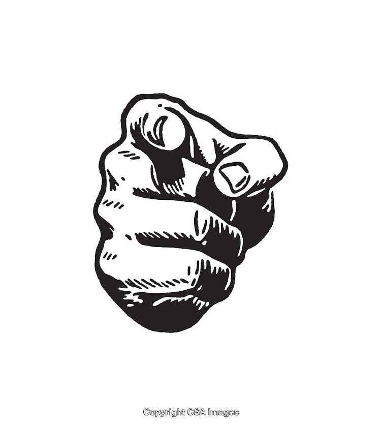 Black and White Line Art Illustration of a Pointing Hand