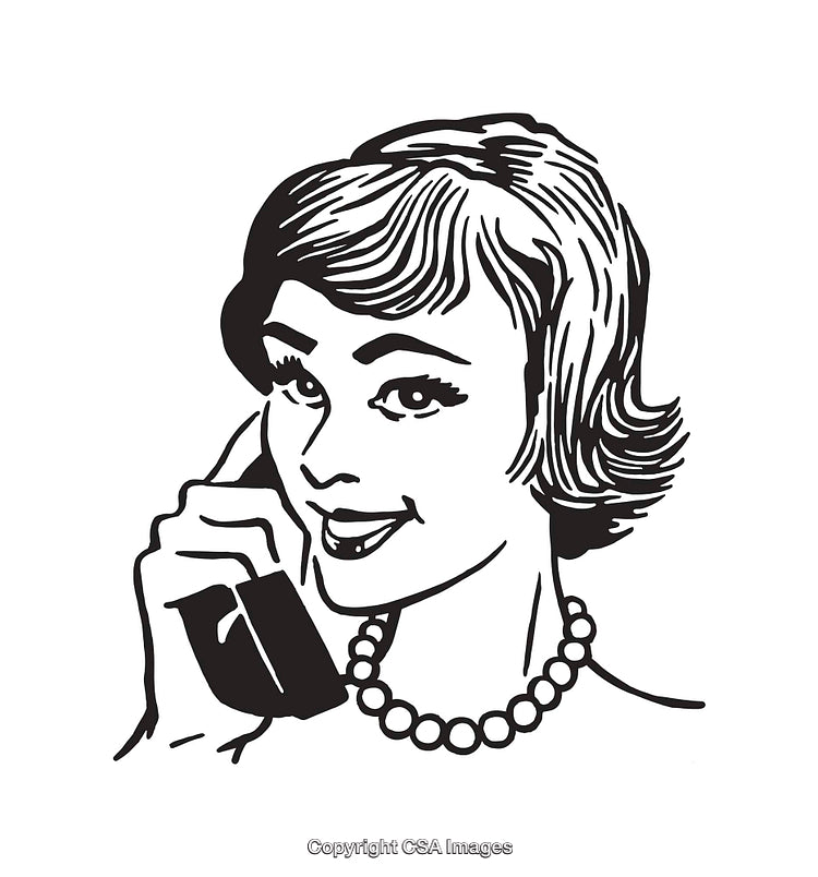Retro Black and White Illustration of a Woman Talking on a Phone