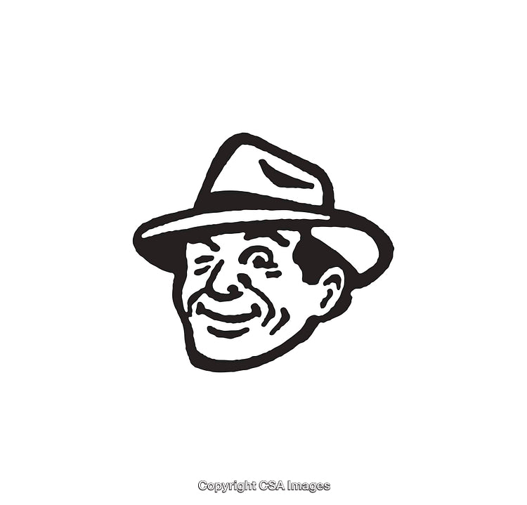 Retro Line Art Illustration of a Smiling Man Wearing a Hat