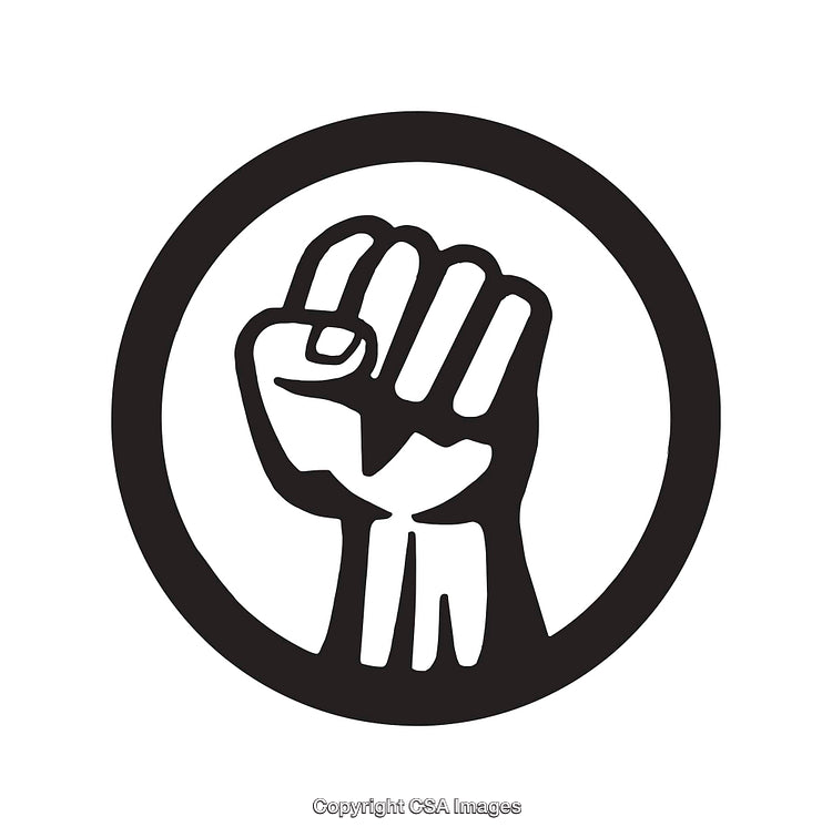 Black And White Line Art of a Raised Fist in a Circle