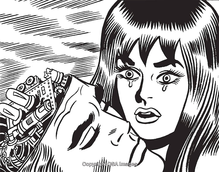 Retro Style Comic Scene Depicting Sadness and Robot Reveal