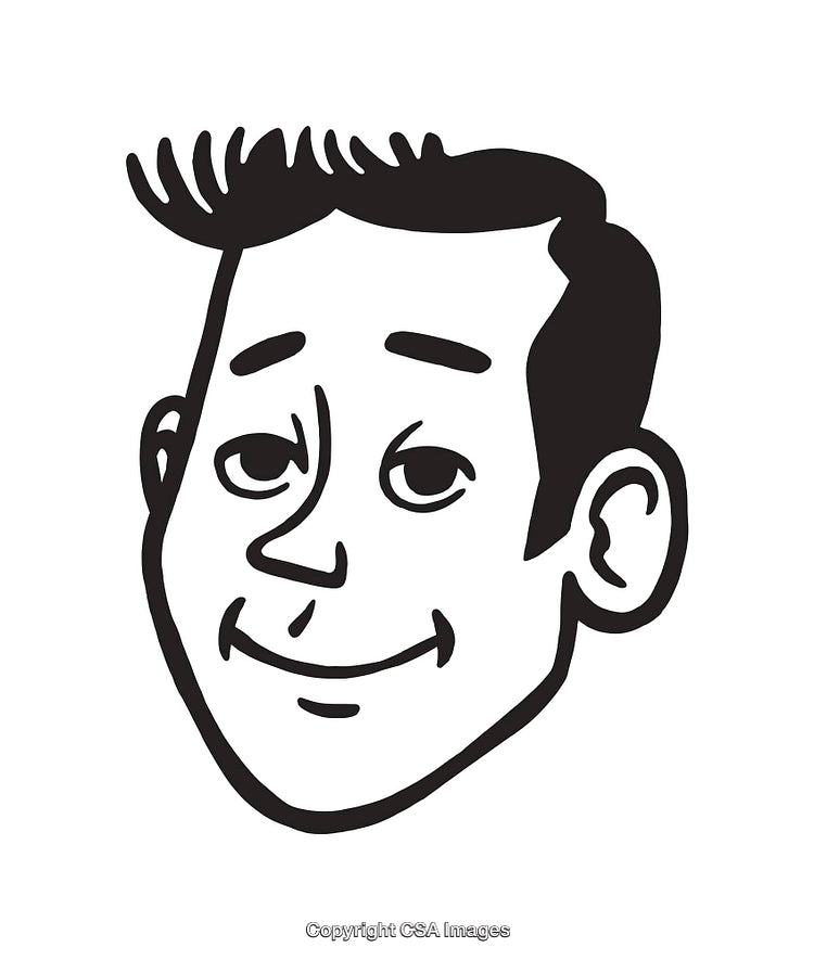 Black and White Line Art Illustration of a Smiling Cartoon Face
