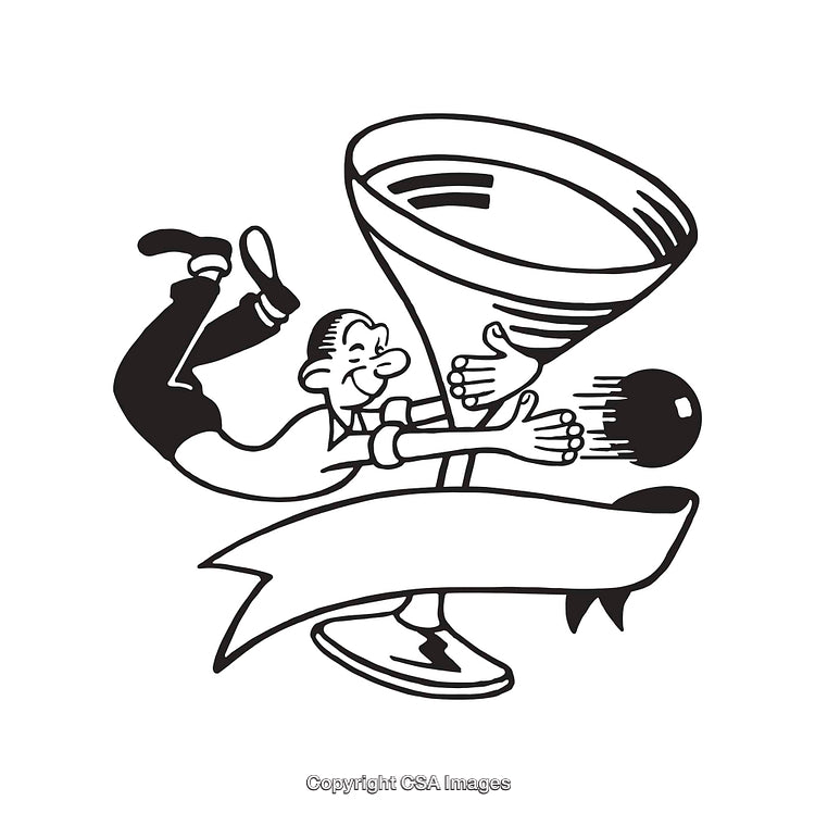 Vintage Line Art Illustration of a Man Hugging a Martini Glass