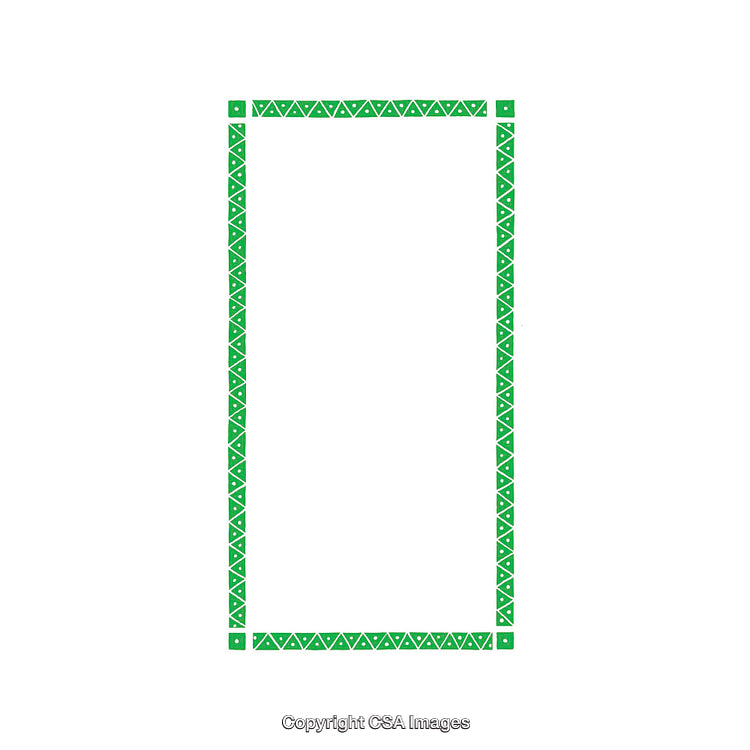 Vertical Green Decorative Border with Geometric Patterns on White Background