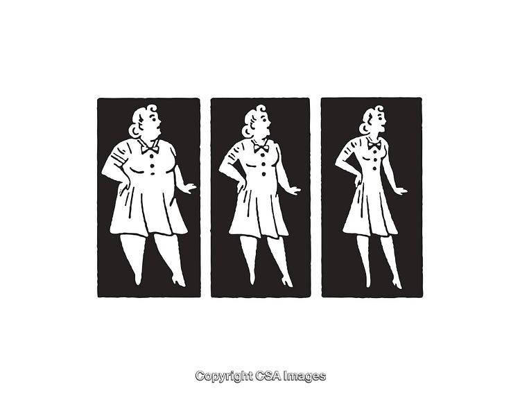 Black and White Line Art Illustrations Depicting Woman in Different Poses