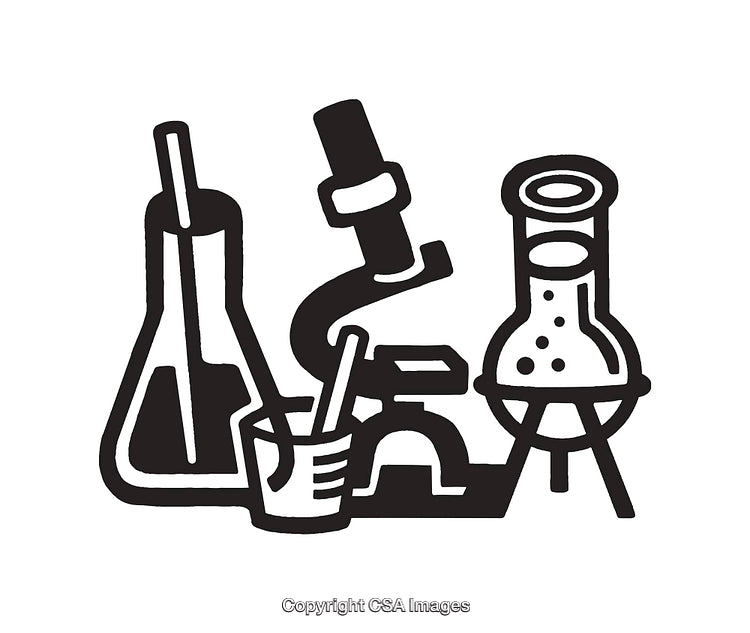 Black and White Line Art of Laboratory Equipment for Science Illustration