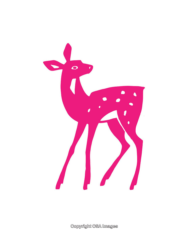 Minimalist Pink Deer Icon Featuring Whimsical Design on a White Background