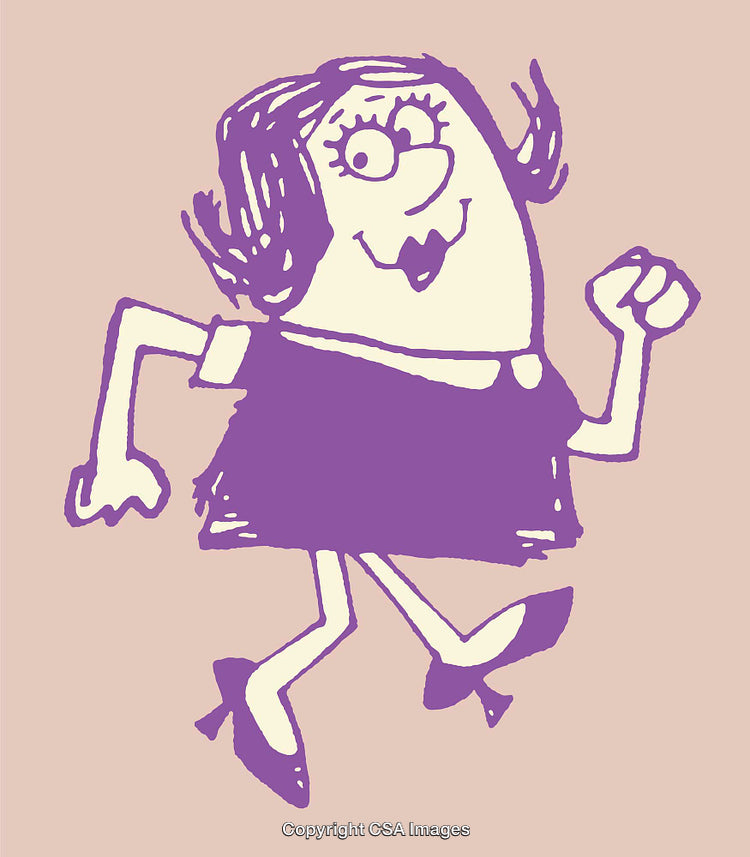 Playful Cartoon of a Woman With a Happy Expression in Simple Purple Line Art