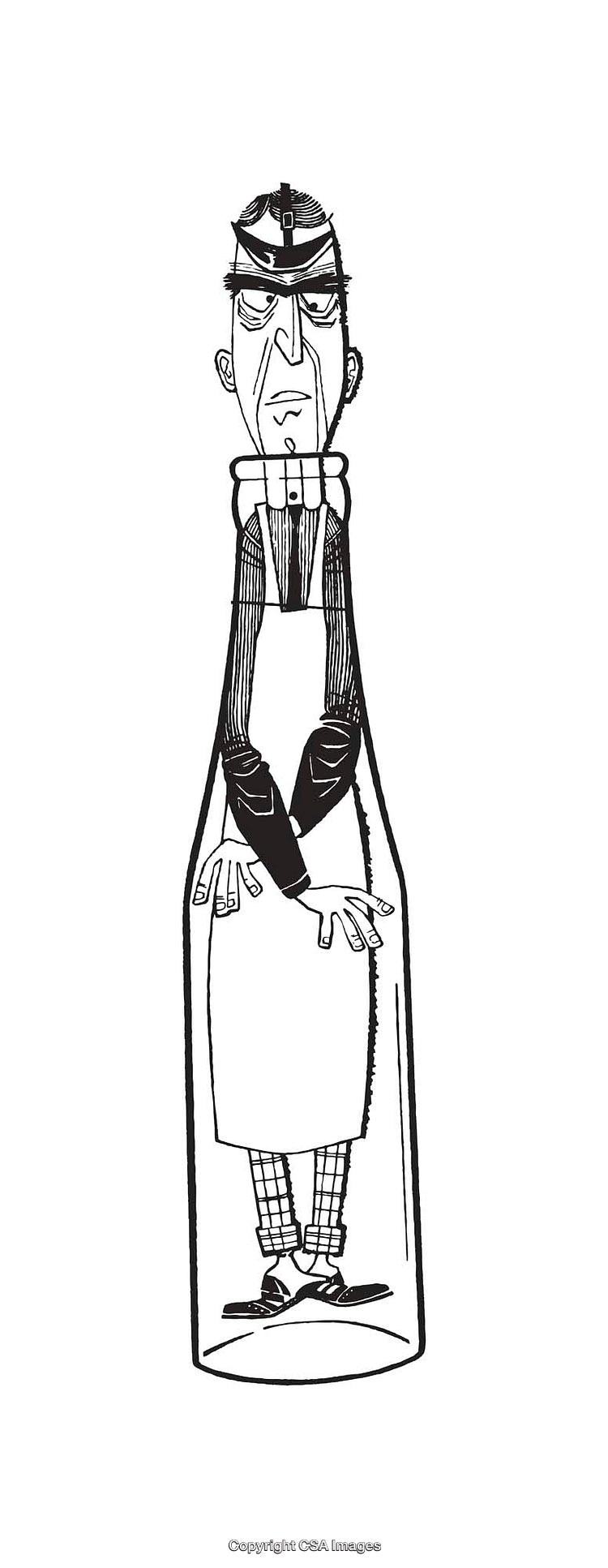 Illustration of a Man Within a Glass Bottle in Cartoon Style