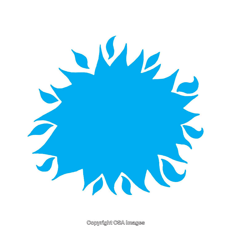 Abstract Blue Sunburst Shape with Flame-Like Edges on White Background