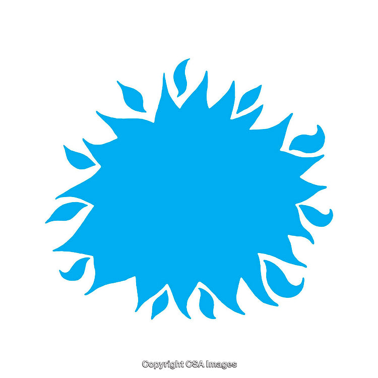 Abstract Blue Sunburst Shape with Flame-Like Edges on White Background