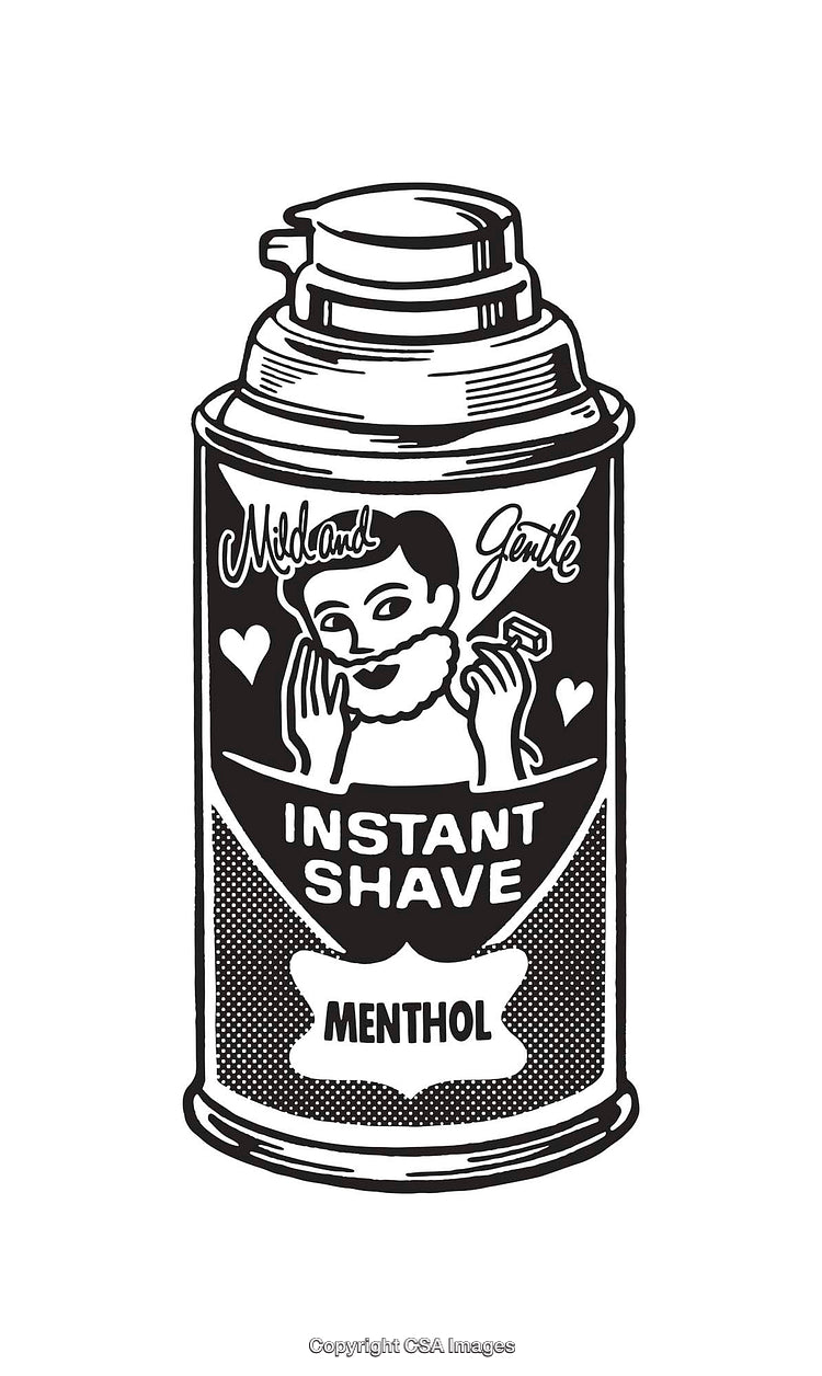 Black and White Artwork of Menthol Shaving Cream Tin