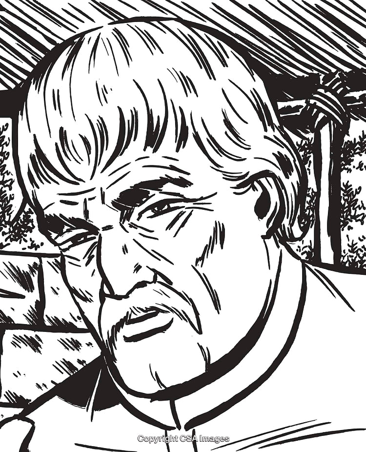 Detailed Black and White Sketch of Man With Intense Expression