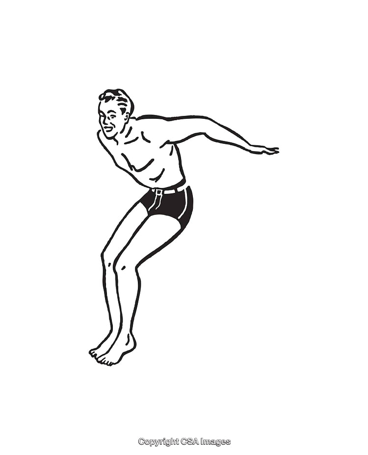 Black and White Line Art of a Swimmer Preparing to Dive