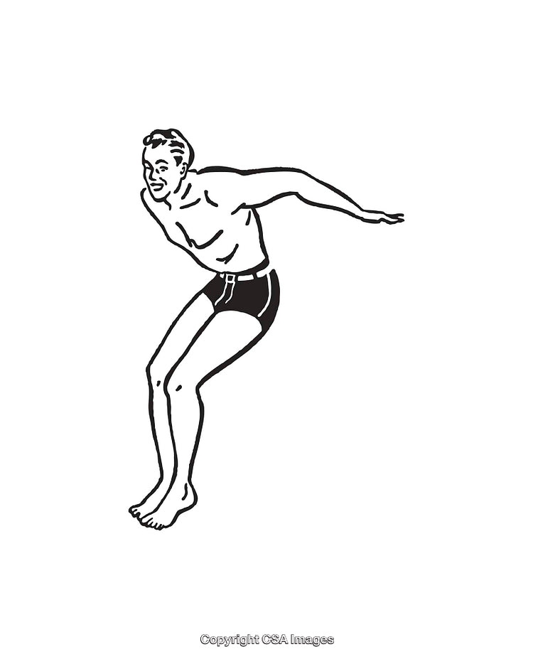 Black and White Line Art of a Swimmer Preparing to Dive