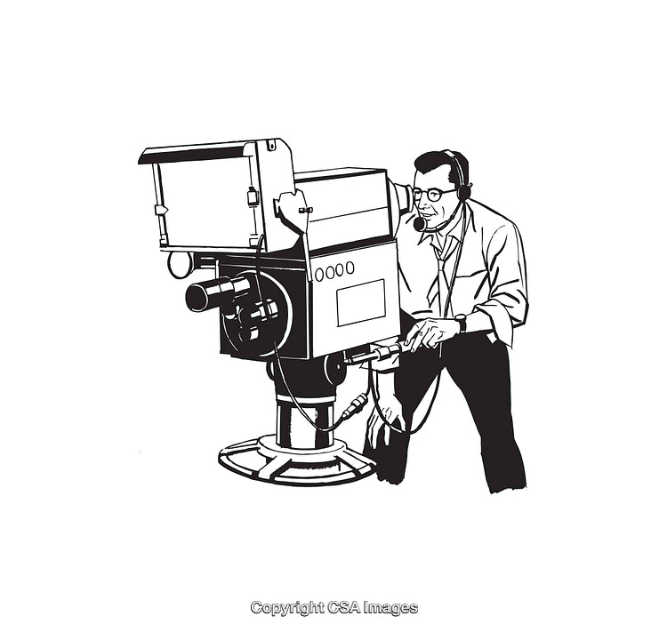 Illustration of Technician Operating a Vintage Broadcast Camera