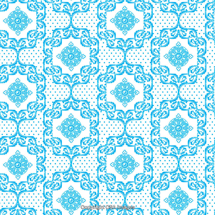 Blue Ornamental Pattern with Floral and Geometric Design Elements