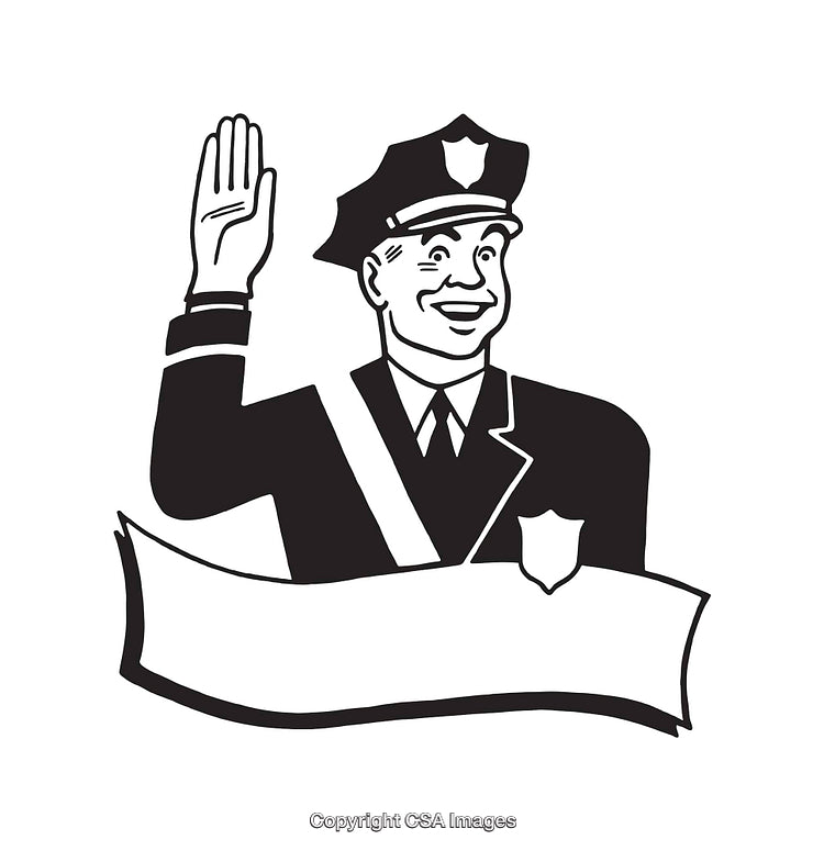 Vintage Black and White Police Officer Line Art Illustration
