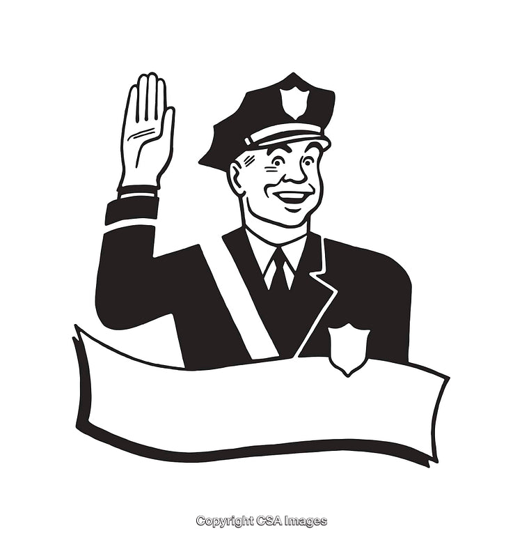 Vintage Black and White Police Officer Line Art Illustration