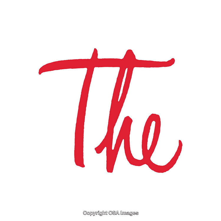 Red Handwritten Word 'The' on White Background, Minimalist Design