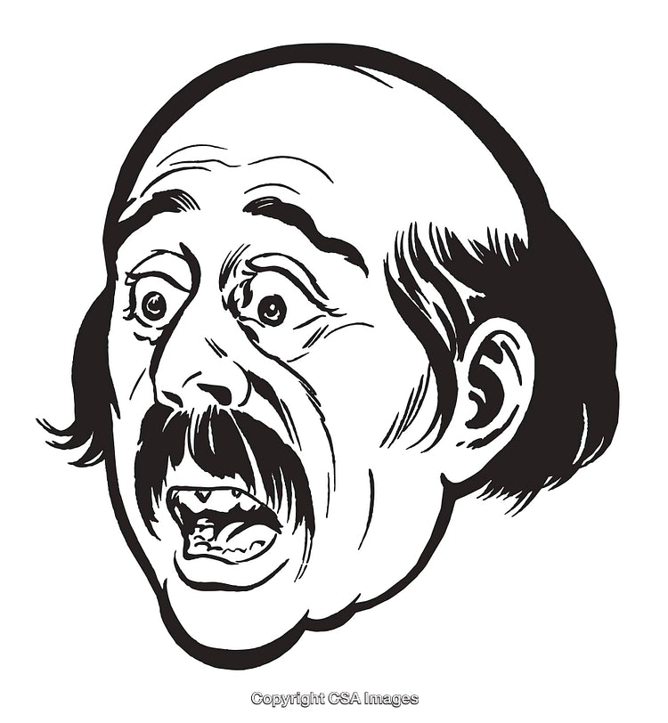 Illustration of a Surprised Mustachioed Man with a Bald Head