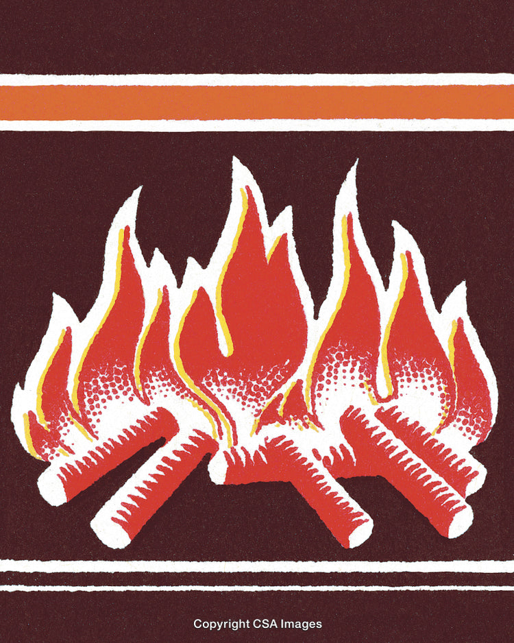 Stylized Illustration of Burning Logs Depicting Traditional Campfire Symbolism