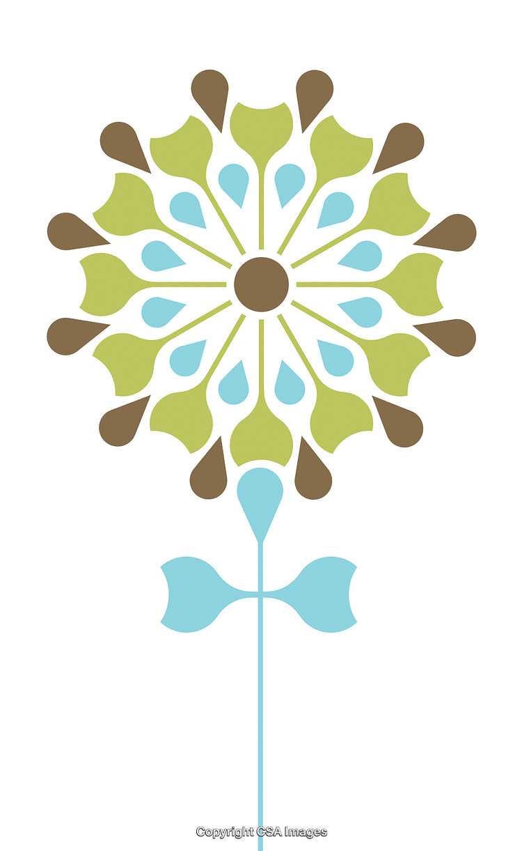 Abstract Floral Design with Green and Blue Details on White Background