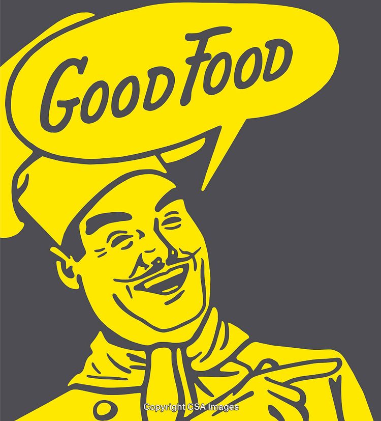 Retro Chef Illustration Promoting Good Food with Classic Yellow Design