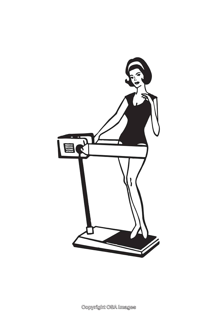 Vintage Black and White Illustration of a Woman Using Fitness Equipment