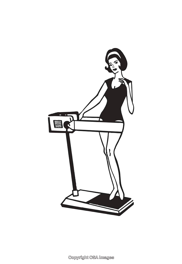 Vintage Black and White Illustration of a Woman Using Fitness Equipment
