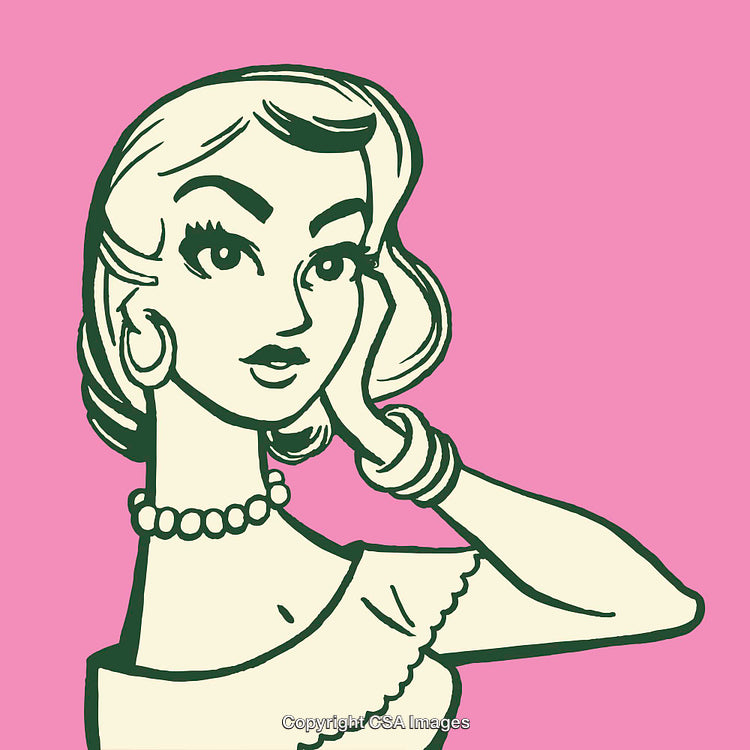 Vintage Style Pop Art Woman on Vibrant Pink Background
