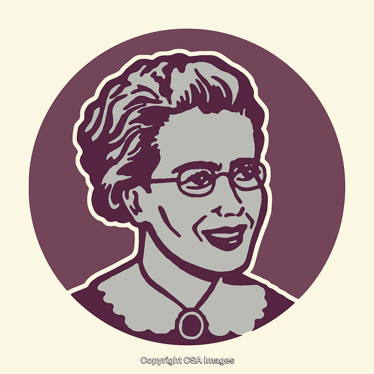 Vintage Line Art Illustration of a Smiling Woman Wearing Glasses