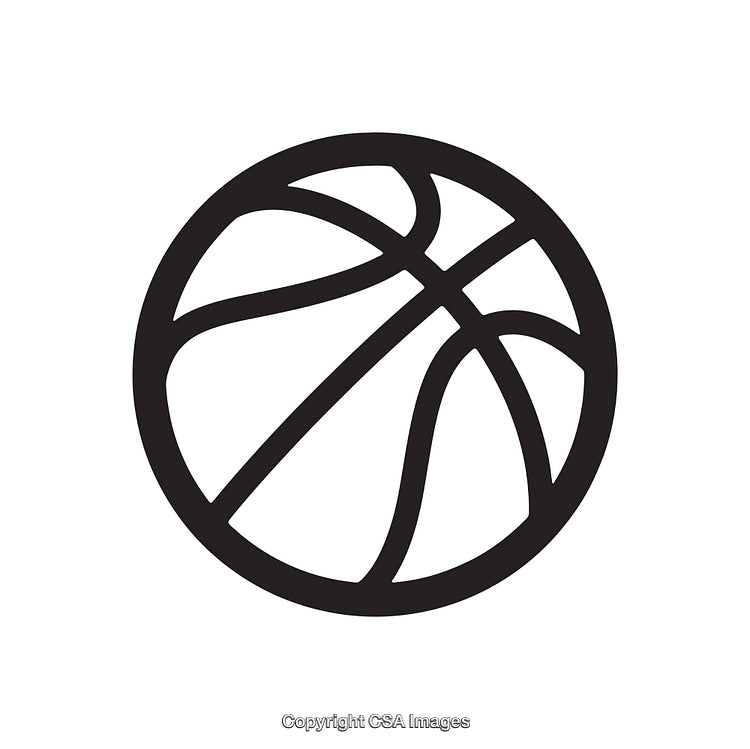 Black and White Line Art Illustration of a Basketball