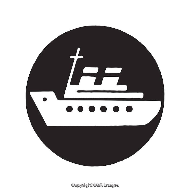 Minimalistic Black and White Line Art Ship Illustration