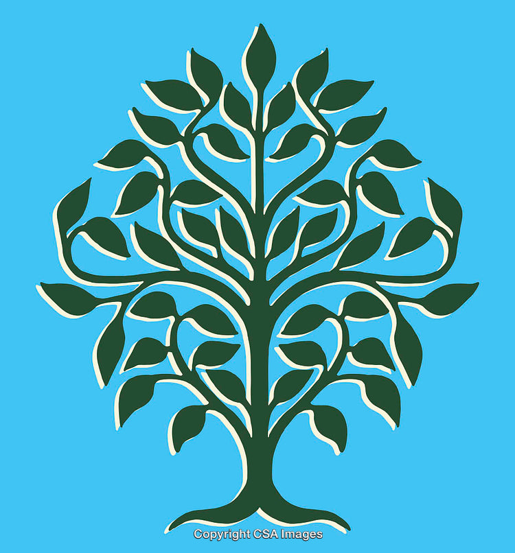 Green Abstract Tree Illustration with Vibrant Blue Background